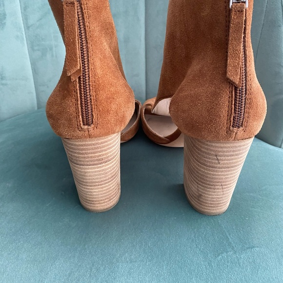 PAIGE Marea Tan Suede Cutout Heeled Booties 10.5 - Picture 4 of 5